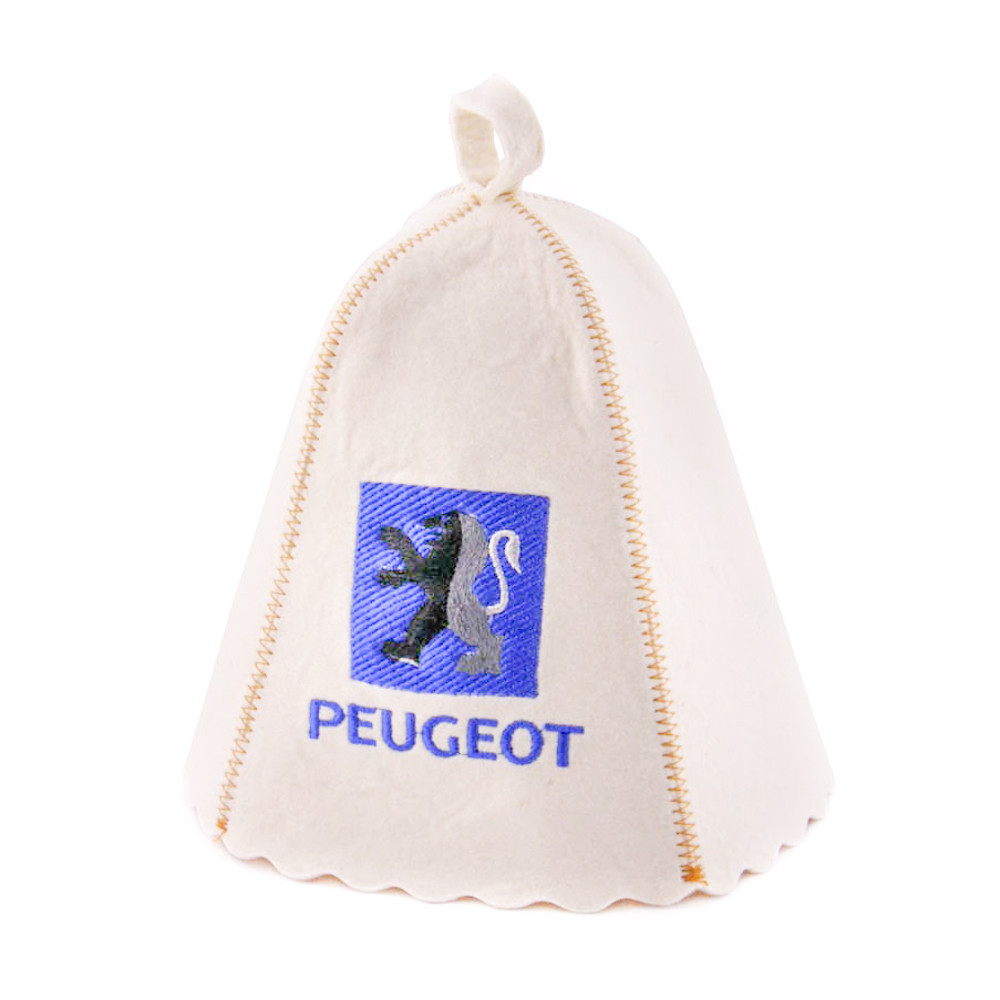 Шапка для сауни з вишивкою 'Peugeot (Пежо)'  (світло-сірий повсть), Saunapro