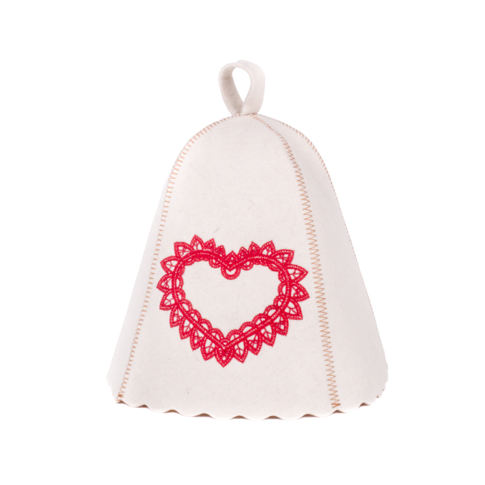 Шапка для сауни з вишивкою Серце ажур, Saunapro