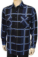 Вельветова сорочка "Bagin". Синя. Пряма (довгий рукав)