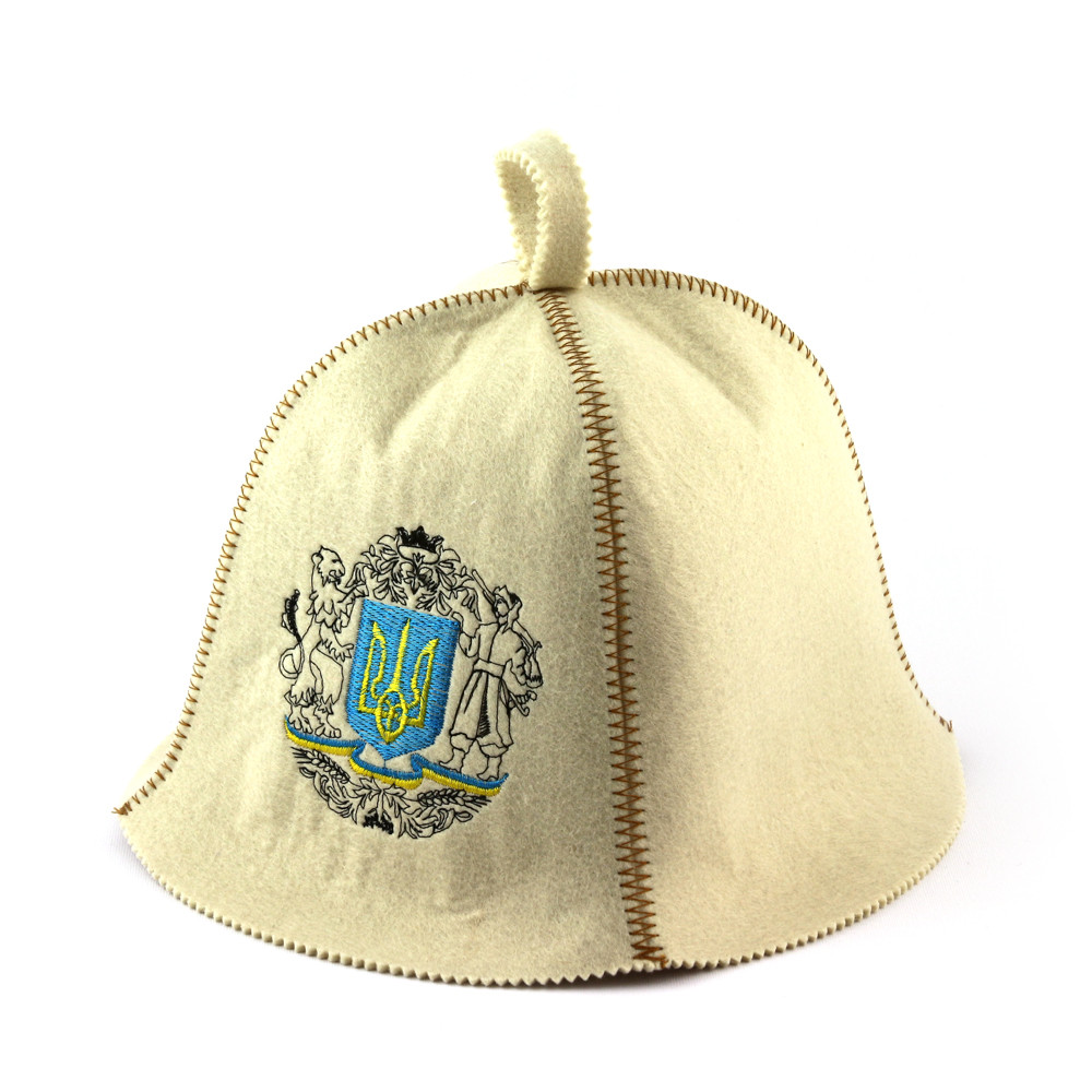Шапка для сауни (біла), Герб України, штучне хутро, Saunapro