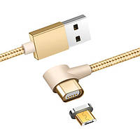 Mantis магнитный кабель Micro-USB угловой золотистый