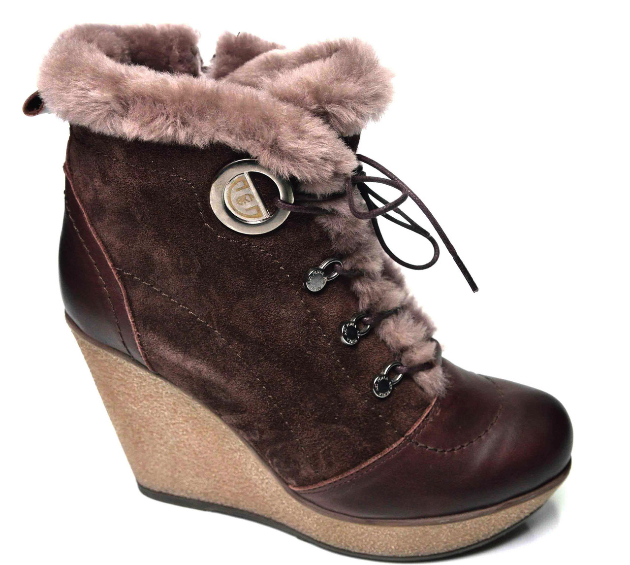 Зимові жіночі черевики "Pelma". На танкетці. Коричневі. Туреччина, фото 1