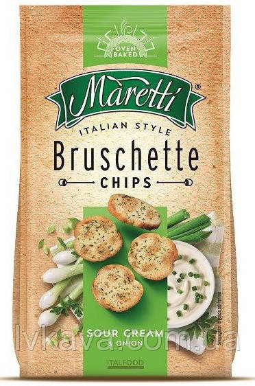 Гренки Bruschette Sour cream & Onion Maretti, 70 гр - фото 1 - id-p721753915