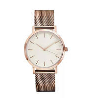 Часы женские наручные кварцевые розовое золото, металлический браслет, белый циферблат