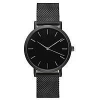 Часы женские наручные кварцевые цвет тёмно-серый, металлический браслет, чёрный циферблат