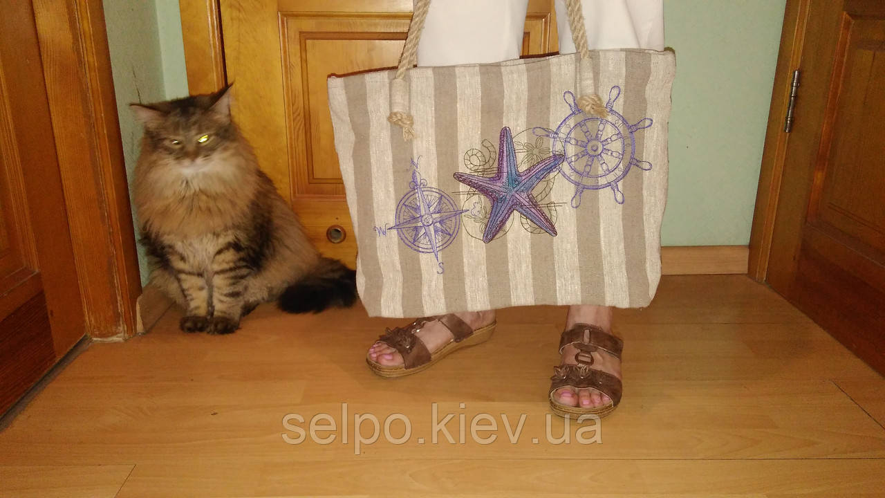 Сумка пляжна, лляна сумка з вишивкою "Море". Ручна робота. В єдиному екземплярі.
