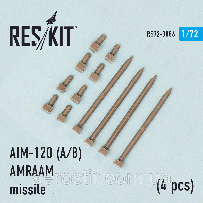 AIM-120 (A/B) AMRAAM missile (4 pcs) (F-15A/C/D/E, F-16A/C, F/A-18A/C) 1/72 RES\KIT 72-0086