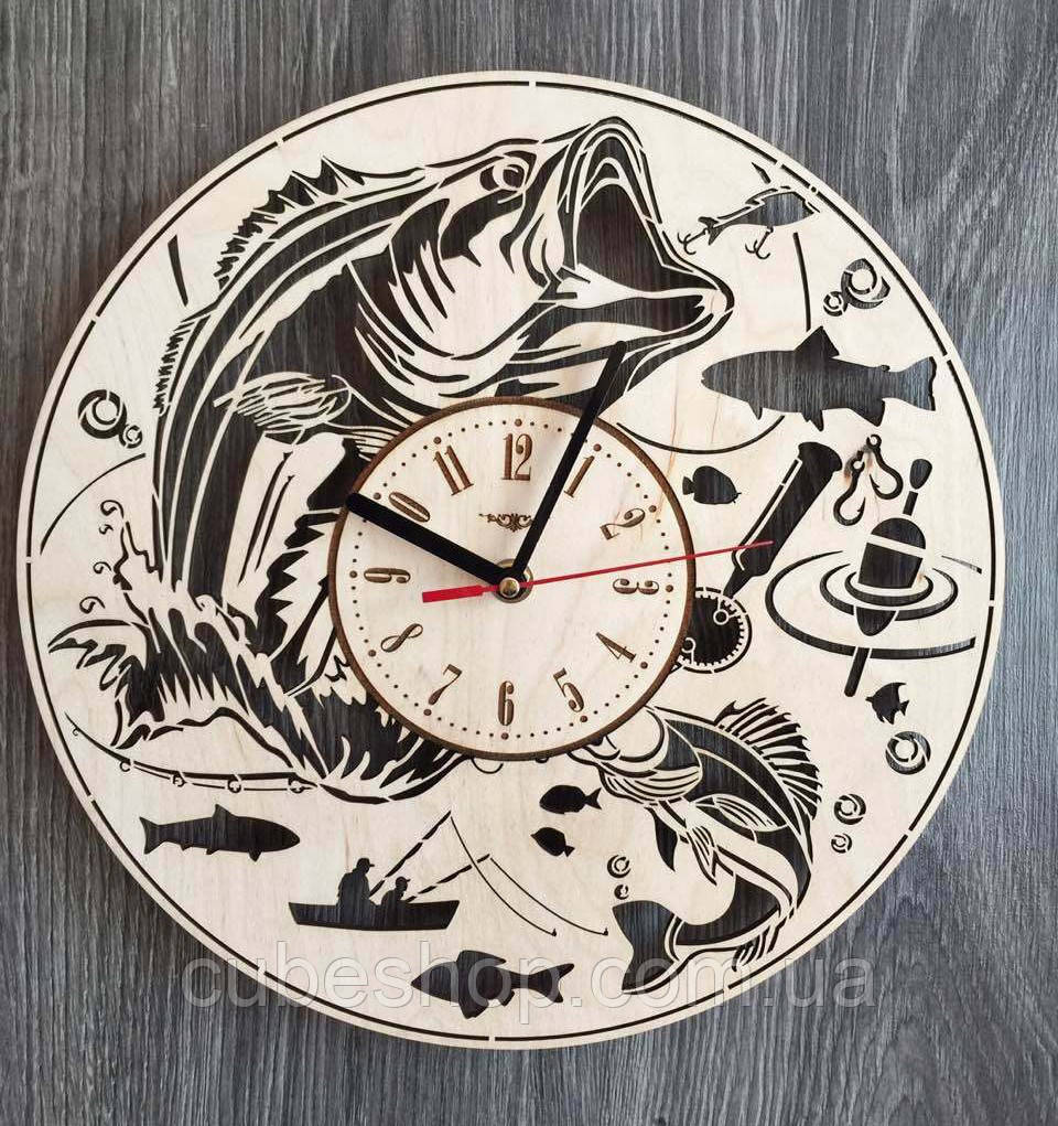 Дерев'яний настінний годинник "Риболовля", фото 1