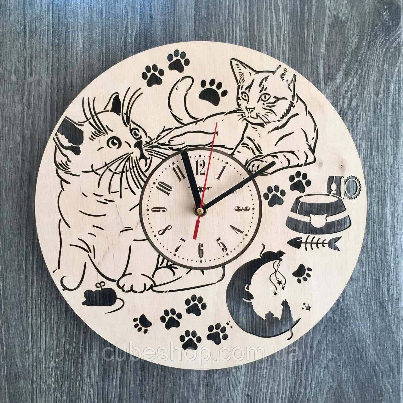 Дерев'яний настінний годинник "Пухнасті котики", фото 1