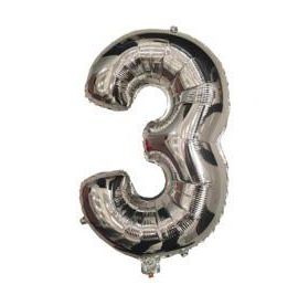 Куля фольгована цифра "3", Срібло 35 см (14 дюймів)