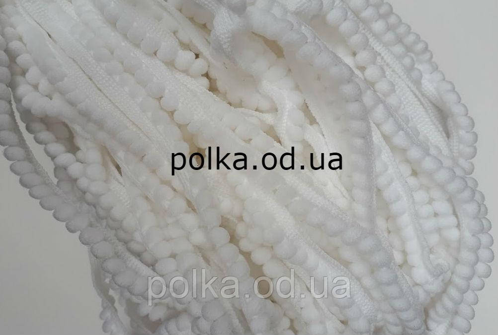 Біла бахрома з маленькими помпонами (1уп-90метров)