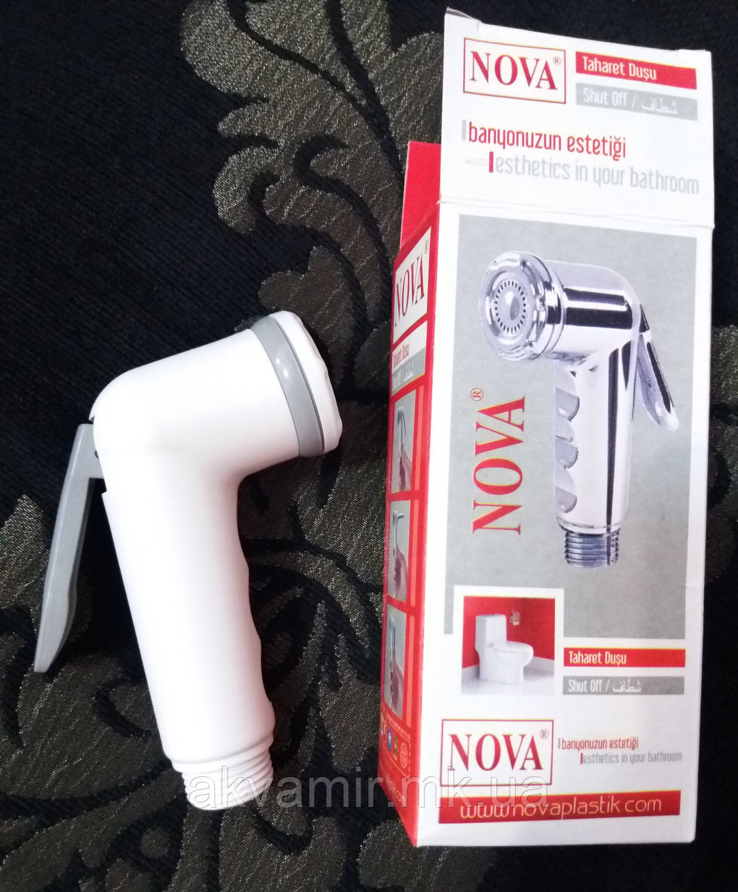 Гігієнічна лійка для біде Nova (біла з сірою кнопкою), фото 1