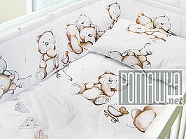 Набір в дитячу кроватку з 6 предметів Сердечка постіль м'які бортики велике одягнуло 140х100 подушка 4148
