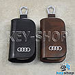 Ключниця кишенькова (шкіряна, чорна з візерунком, на блискавці, з карабіном, кільцем), логотип авто Audi (Ауді), фото 2