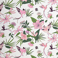 ✁ Відріз бавовняної тканини Тропічні квіти рожеві 100х80 см