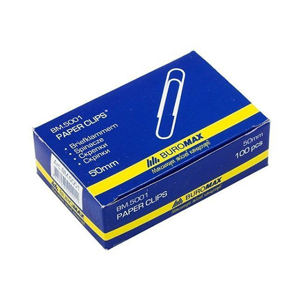 Скріпки нікельовані, круглі, 50 мм, 100 штук, Buromax BM.5001, фото 1