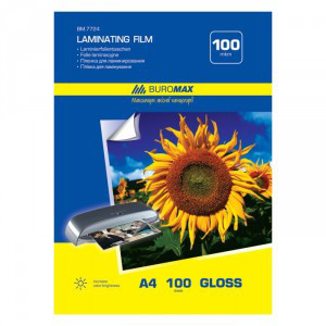 Плівка для ламінування, 100 мкм, A4 (216x303 мм), глянцева, 100 штук в упаковці, Buromax BM.7724, фото 1