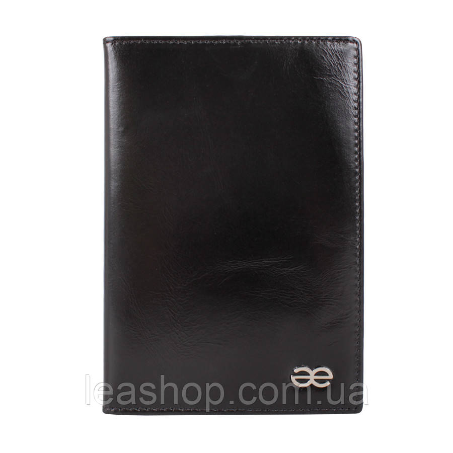 Обкладинка для паспорта чорна з натуральної шкіри, фото 1