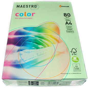 Папір кольоровий зелений пастель, 500 аркушів, А4, 80 г/м2, MG28, Maestro Color