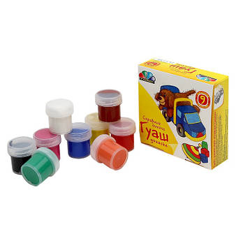 Гуаш 9 кольорів 10 мл, "Малята" 100202