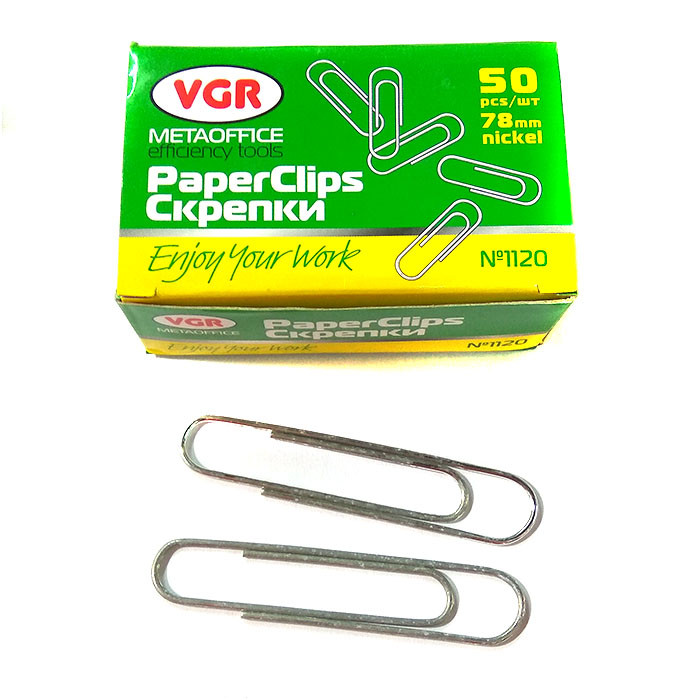 Скріпки нікельовані, круглі, 78 мм, 50 штук, VGR 1120, фото 1