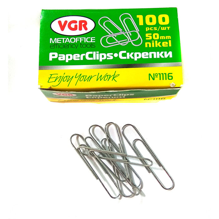 Скріпки нікельовані, круглі, 50 мм, 100 штук, VGR 1116, фото 1