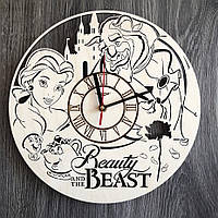Круглые оригинальные настенные часы из дерева «Красавица и чудовище»