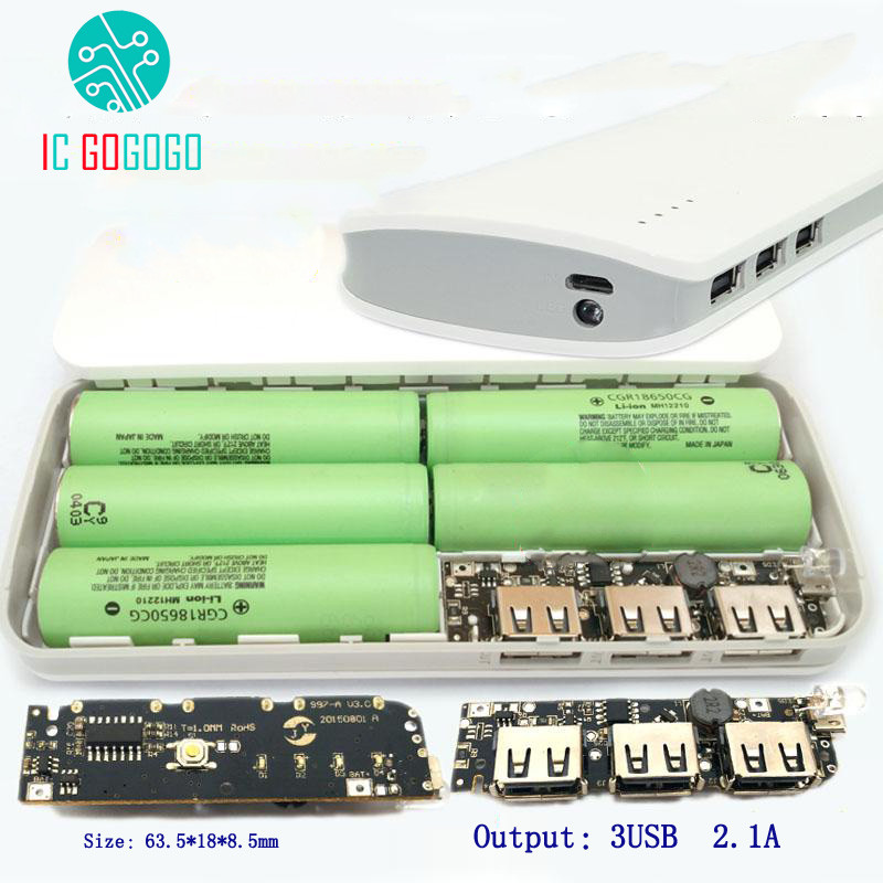Powerbank 3x USB + LED / Повербанк потрійний вихід плюс ліхтарик СІРИЙ без батарей