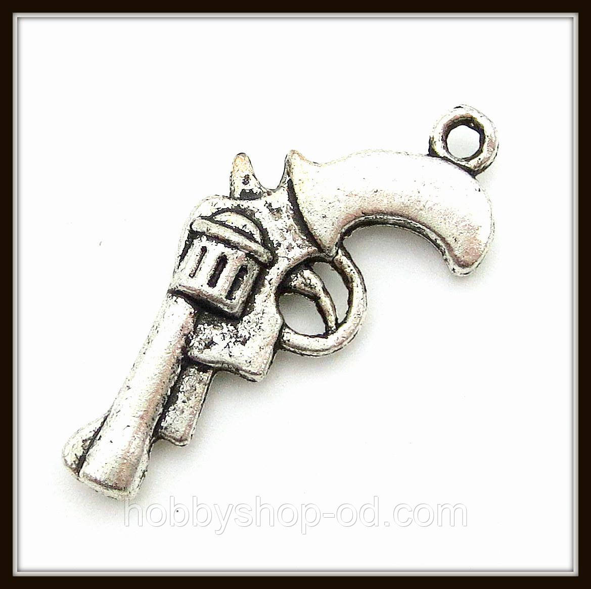 Метал. підвіска "пістолет" срібло (2,7х1,6 см) 5 шт. в уп., фото 1