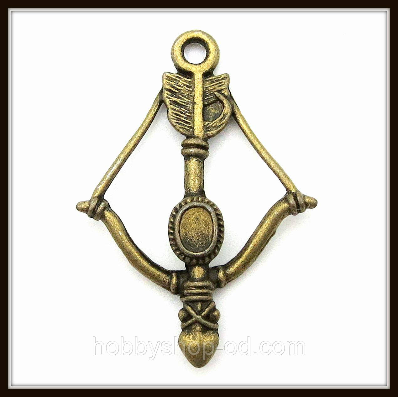 Метал. підвіска "лук зі стрілою" бронза (3,6х2,5 см) 5 шт. в уп., фото 1