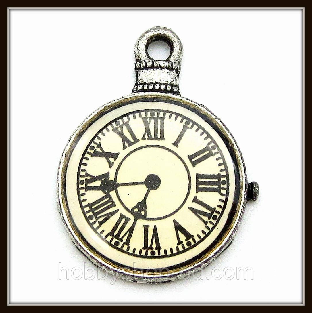 Метал. підвіска "годинник" срібло (2,3х1,8 см) 2 шт. в уп., фото 1