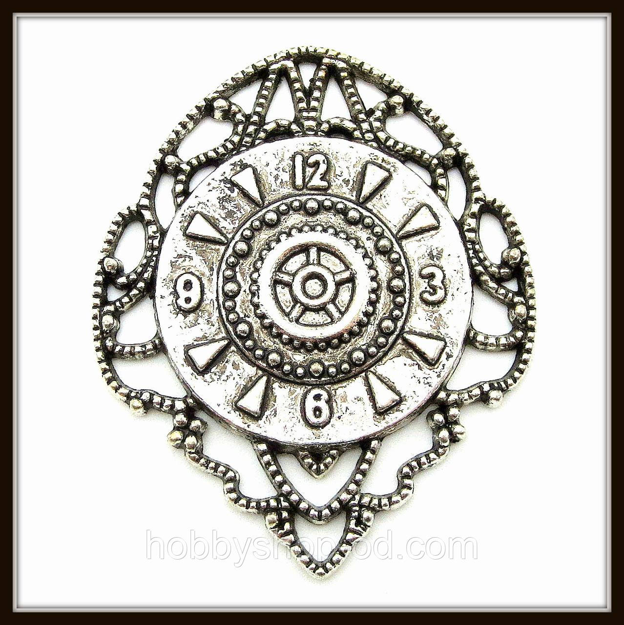 Метал. підвіска "годинник" срібло (4,4х3,6 см) 2 шт. в уп., фото 1