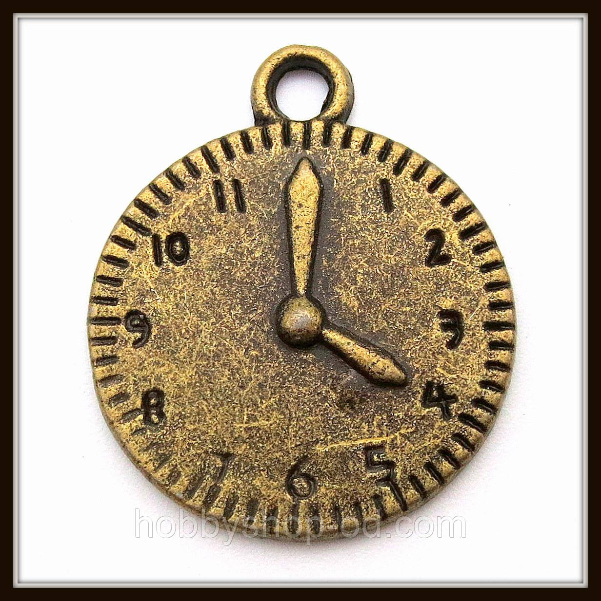 Метал. підвіска "годинник" бронза (2,3х1,9 см) 4 шт. в уп., фото 1
