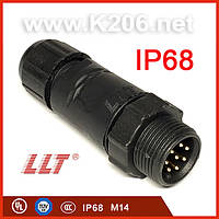 LLT-M14-1508MGZ Разъем герметичный 8pin, "папа"; монтаж на кабель, 5A/400V; IP68; Размер M14