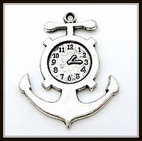 Метал. підвіска "годинник-якір" срібло (3,8х3 см) 3 шт. в уп.
