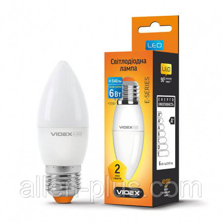 LED лампа VIDEX C37e 6W E27 3000K 220V (гарантія 2 роки)