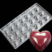 Поликарбонатная форма для шоколада Сердца гладкие 21 ячейки