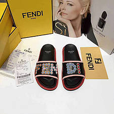 Жіночі кольорові шкіряні шльопанці Fendi Фенді сланці шльопанці пляжні в басейн, фото 3