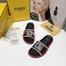 Жіночі кольорові шкіряні шльопанці Fendi Фенді сланці шльопанці пляжні в басейн, фото 5