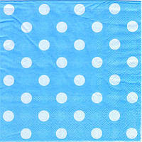 Салфетки бумажные сервировочные с рисунком - 15шт/уп- Голубой в горошек/Горох, Голубой