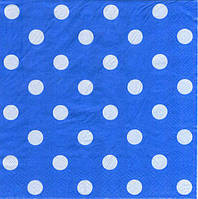 Салфетки бумажные сервировочные с рисунком - 15шт/уп- Синяя в горошек/Горох, Синий