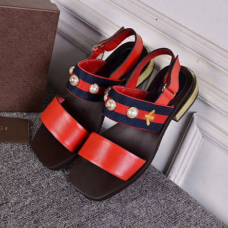 Босоніжки на низькому ходу Gucci Гуччі червоні та сині сандалі сандалі сандалі жіночі, фото 1