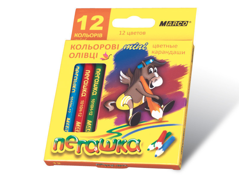 Олівці кольорові 1010-12 короткі Marco Пегашка, фото 1