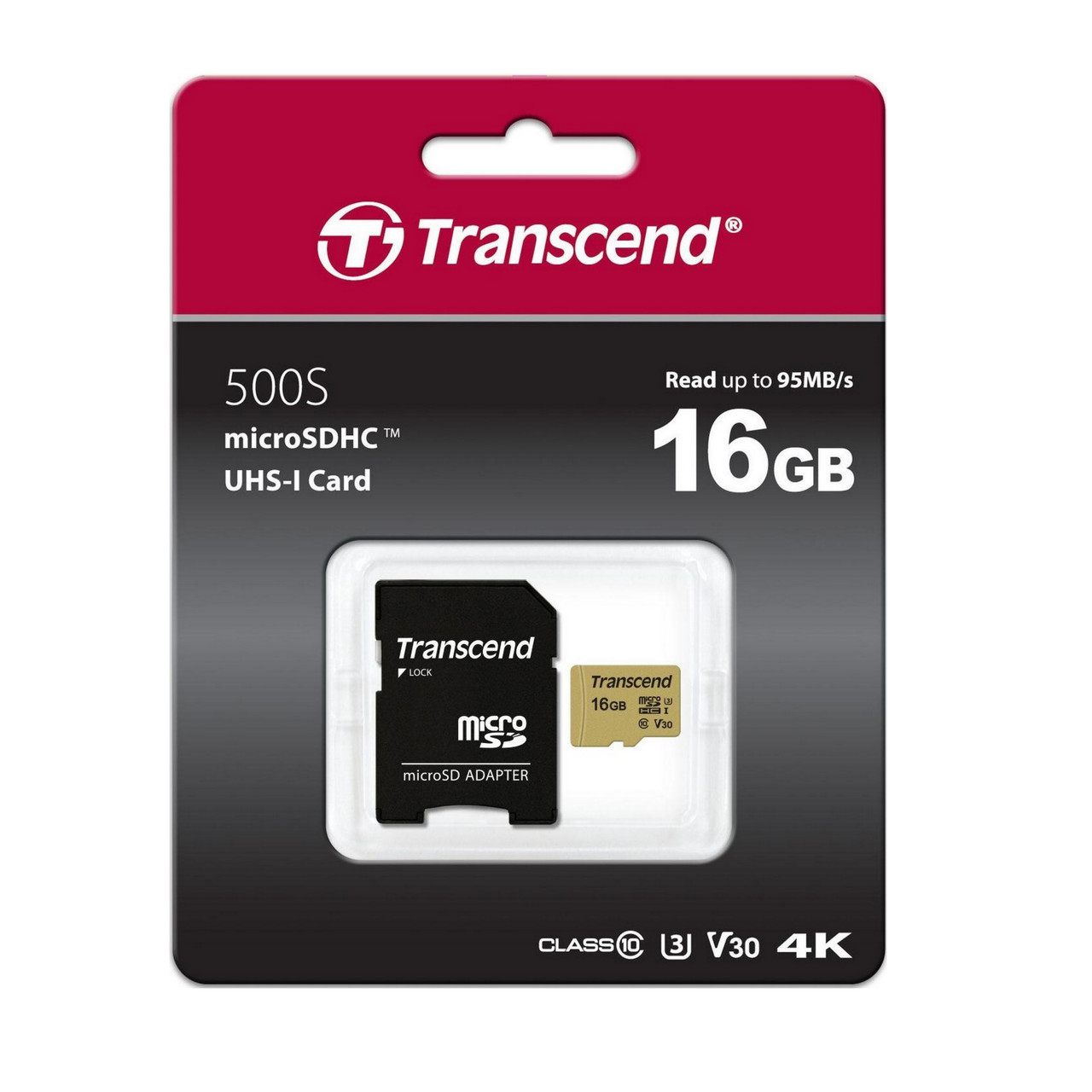 Карта памяти Transcend 500S V30 micro SDNC 16Gb + адаптер TS16GUSD500S