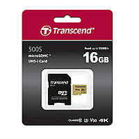 Карта памяти Transcend 500S V30 micro SDNC 16Gb + адаптер TS16GUSD500S