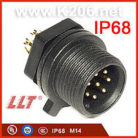 LLT-M14-1508MGY Разъем герметичный 8pin, "папа"; монтаж на панель, 5A/400V; IP68; Размер M14