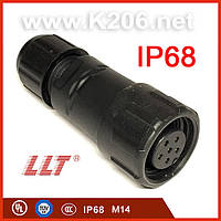 LLT-M14-1506GMZ Разъем герметичный 6pin, "мама"; монтаж на кабель, 5A/500V; IP68; Размер M14