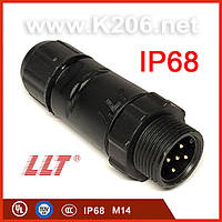 LLT-M14-1505MGZ Разъем герметичный 5pin, "папа"; монтаж на кабель, 5A/500V; IP68; Размер M14