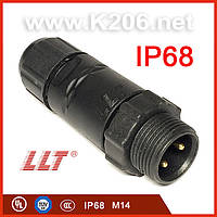 LLT-M14-1502MGZ Разъем герметичный 2pin, "папа"; монтаж на кабель, 15A/500V; IP68; Размер M14