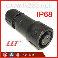 LLT-M14-1502GMZ Разъем герметичный 2pin, "мама"; монтаж на кабель, 15A/500V; IP68; Размер M14